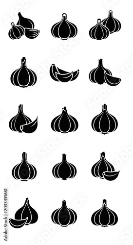 Garlic Icon Set - Fresh Ingredient Vector Graphics