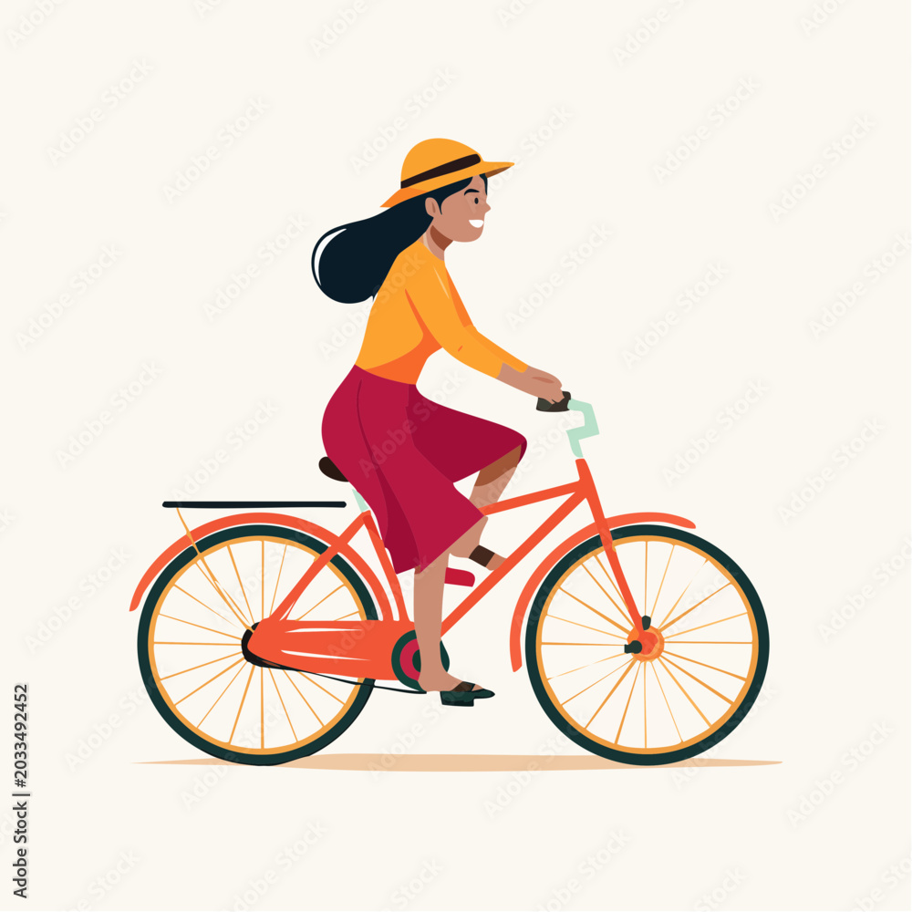 Naklejka premium Woman Riding a Bicycle