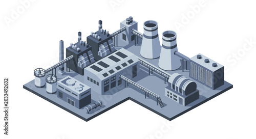 Isometric Industrial Power Plant Facility Illustration.