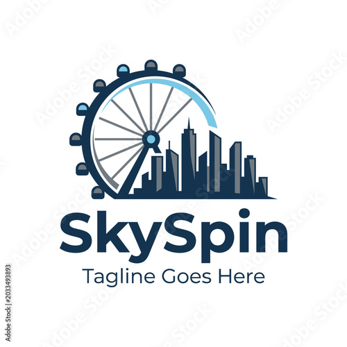 Ferris wheel and city skyline logo for entertainment or urban tourism.