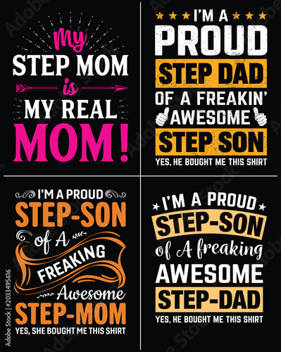 Obraz na płótnie Funny step family t-shirts design with bold text and colorful graphics Vector, i