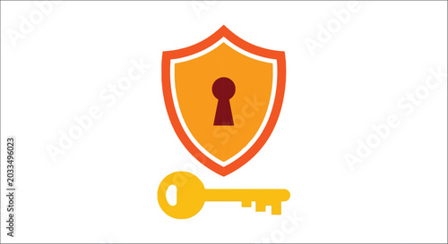 Tableau sur toile Shield With Keyhole And Key Flat Vector Illustration On White Background