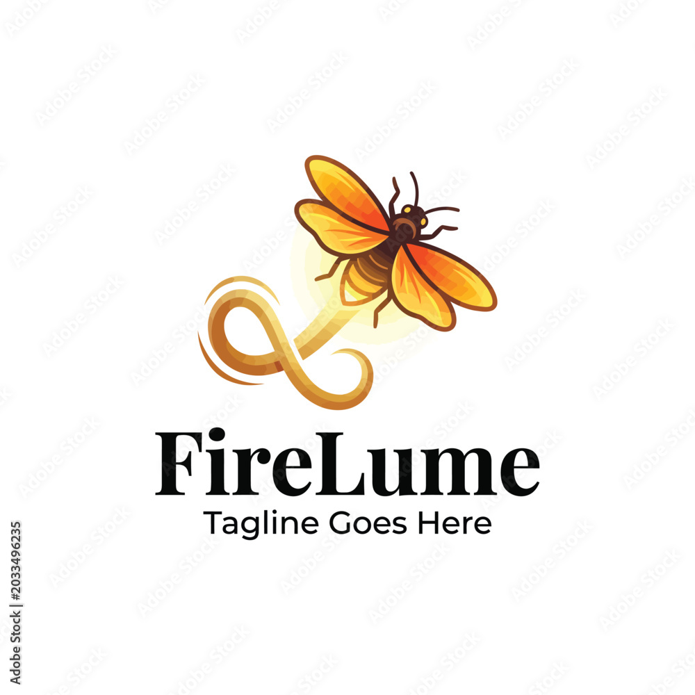 Obraz premium Glowing firefly insect logo with FireLume text