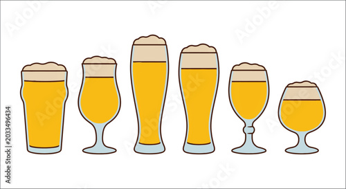 Schilderij op canvas Assorted beer glasses in yellow and blue vector illustration on white background