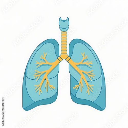 Blue lungs with golden bronchial tree medical illustration.