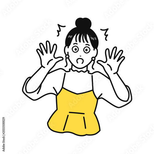 びっくりするまとめ髪の若い女性のベクターイラスト素材