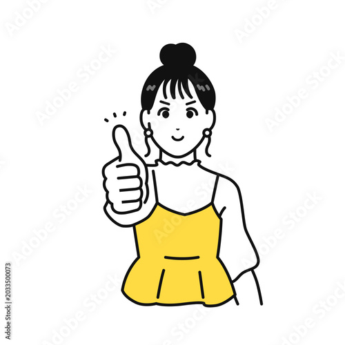 グッドサイン まとめ髪の若い女性 ベクターイラスト素材	