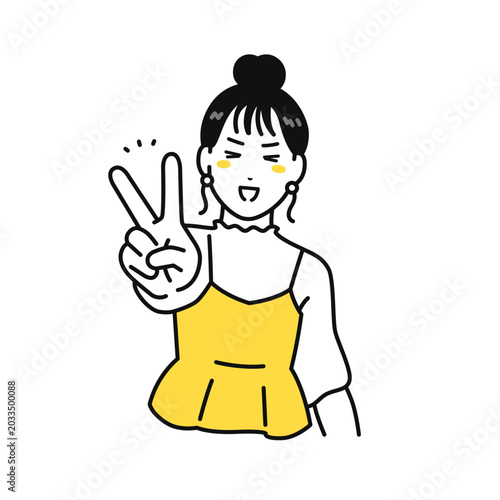 Quadro em tela ピース まとめ髪の若い女性 ベクターイラスト素材
