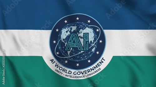 AI World Government Flag – 4K Loop of Futuristic Fictional Global Banner