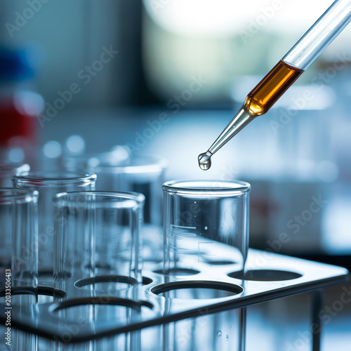 Laboratory pipette dropping liquid into a test tube
