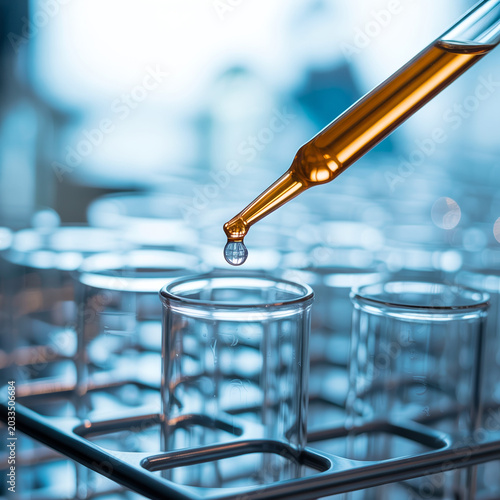 Laboratory dropper dispensing a clear liquid into a test tube
