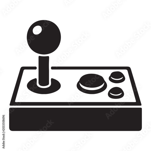 Retro video game controller with joystick and buttons in black and white