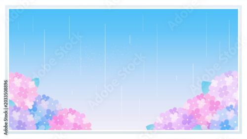 Bild auf Leinwand 梅雨 紫陽花 あじさい 雨 景色 配信 サムネイル バナー デザイン 背景 イラスト