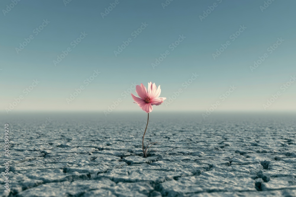 Fototapeta premium Single flower growing through cracked ground as hope concept