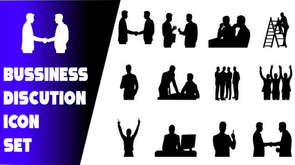 Business discussion icon set with silhouettes of people