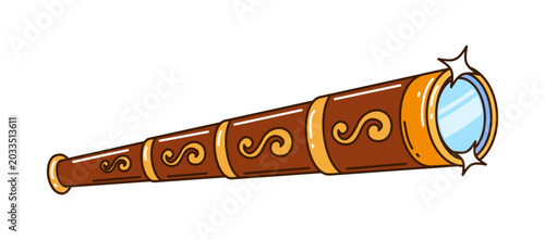 Foto Vintage pirate spyglass featuring gold trim with elegant scroll patterns and shiny glass lens