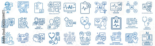 line art vector icon AI medical diagnosis blue color