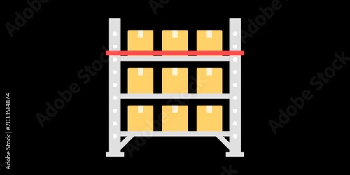 
Warehouse shelf with horizontal scanning beam. Automated stock tracking and retail monitoring concept scene. Clean interface element detail. Continuous scanning motion animation.