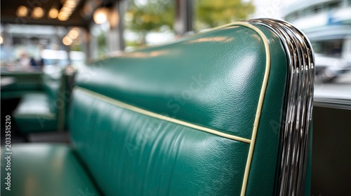 Retro Green Leather Diner Booth Seat in Classic American Restaurant