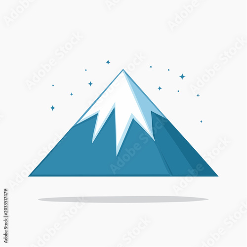 Stylized Blue Mountain with Snow Cap and Stars