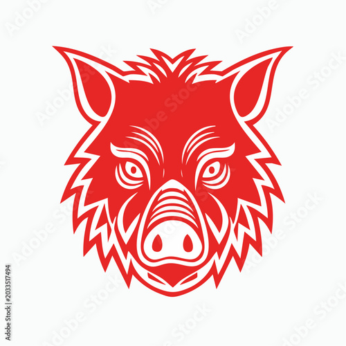 Stylized Red Wild Boar Head Logo