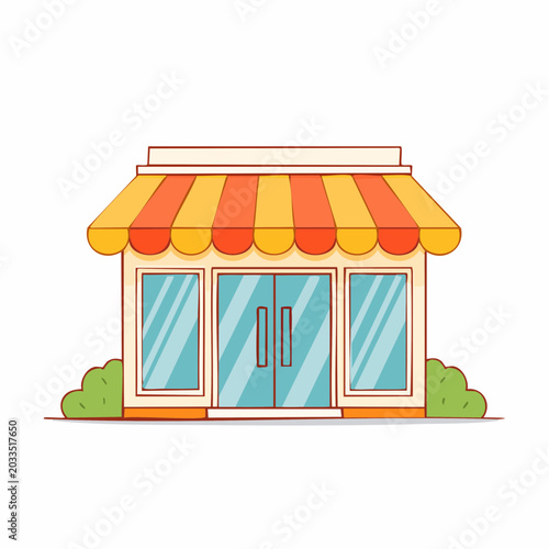 Cartoon Storefront with Awning and Windows