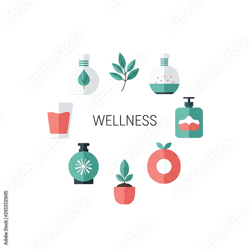 Wellness products and healthy lifestyle icons.