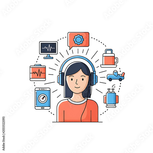 Woman wearing headphones and smiling.