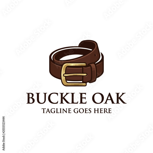Fényképezés Brown leather belt logo design with metallic gold buckle icon.