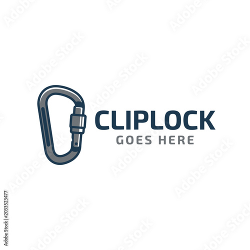 Tablou pe pânză Carabiner rock climbing clip minimalist logo design.