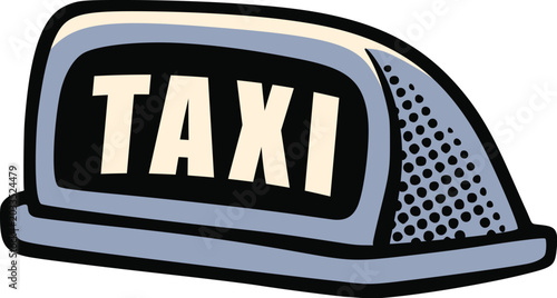 Foto Hand-drawn taxi roof sign with bold cream “TAXI” lettering on a black panel, gra