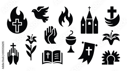 Konstfotografi A modern vector illustration featuring various christian symbols and icons on a