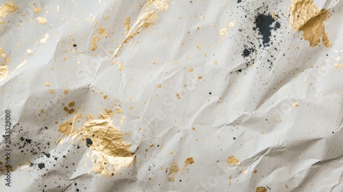 Handcrafted paper texture with subtle gold and black speckles generative ai