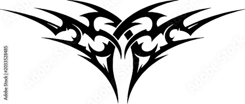 Tribal tattoo design with sharp symmetrical black lines