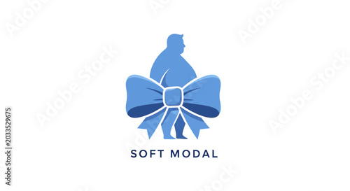 Blue Silhouette Mascot with Ribbon Bow and Text Soft Modal
