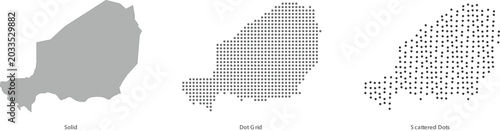 Foto Map of niger in three different styles solid, dot grid, and scattered dots vecto