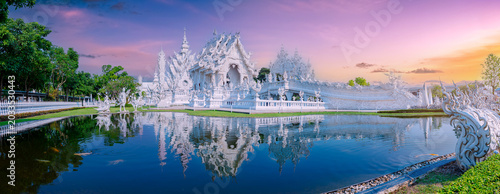 Canvastavla Stunning white temple wat rong khun at sunset in Chiang Rai, Thailand, reflectio