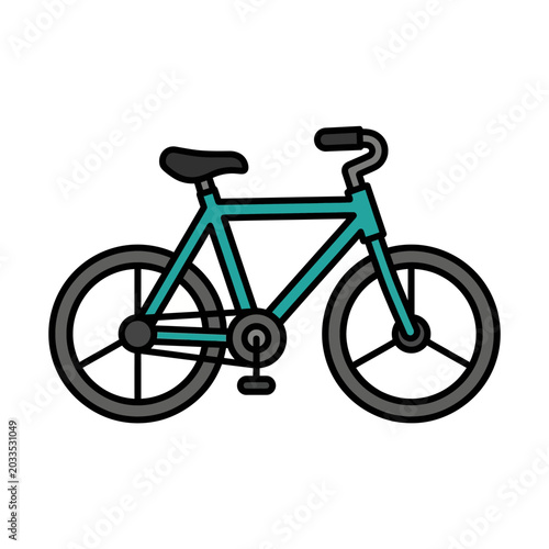 Teal colored bicycle with black seat.