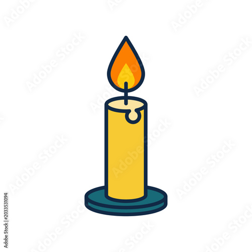 Yellow Cartoon Candle with Flame.