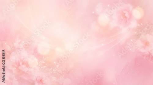 A serene pink and white floral background with a soft focus on delicate pink flowers and a subtle bokeh effect.