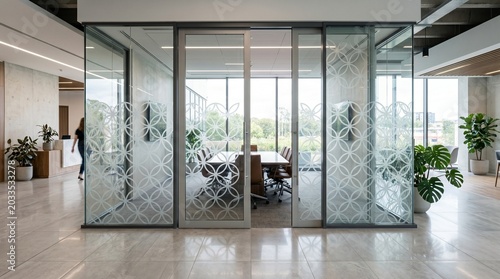 Modern office meeting room with frosted glass