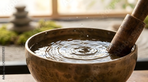 Singing bowl with water ripples