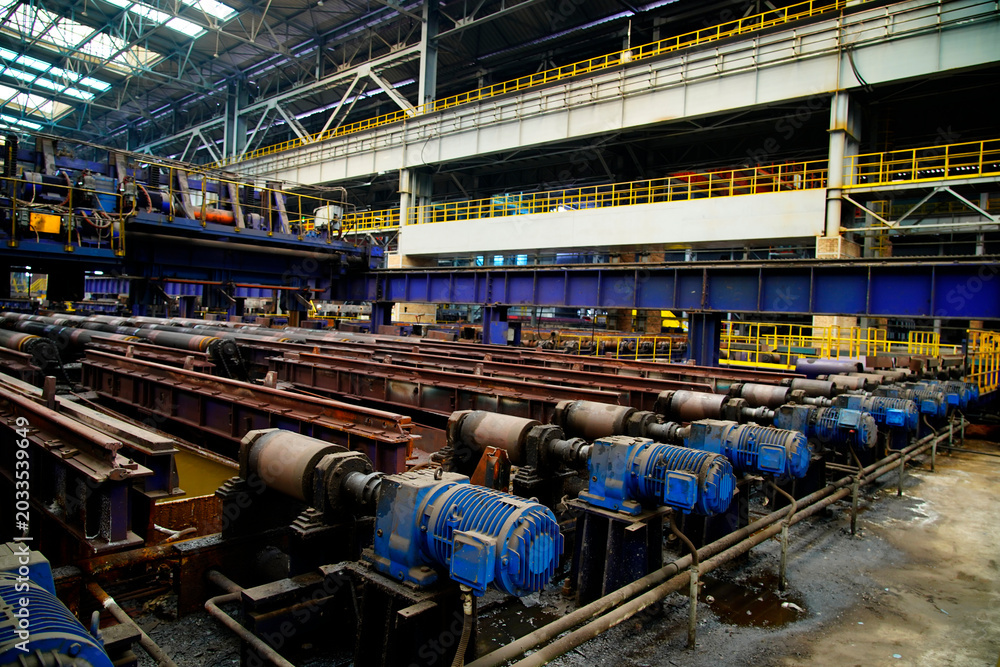 Fototapeta premium Heavy rolling mill, steel in hot rolling workshop