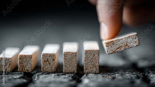 Business risk management concept with domino tiles on dark surface, strategic planning and decision making