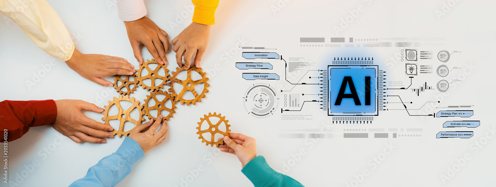 Obraz premium An AI-driven dashboard for business strategy and innovation. The platform provides data insights and tracks the workflow from strategic planning and activation to performance measurement. Fermion