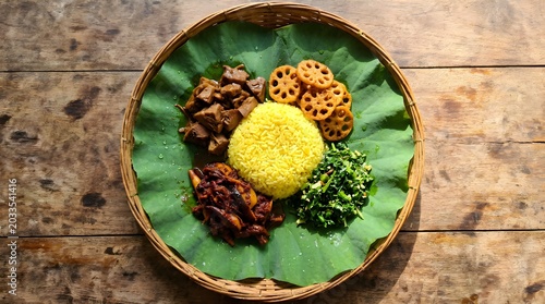 Authentic Sri Lankan Rice and Curry Served on Fresh Lotus Leaf