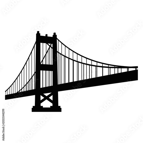 Black Suspension Bridge Silhouette Facing Forward