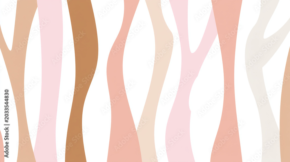 Fototapeta premium Abstract wavy stripes pattern in neutral pink, beige, and brown colors on white background