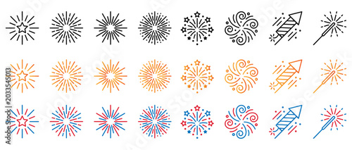 Slika na platnu Fireworks colorful festival celebration elements patterns vector set, fireworks,