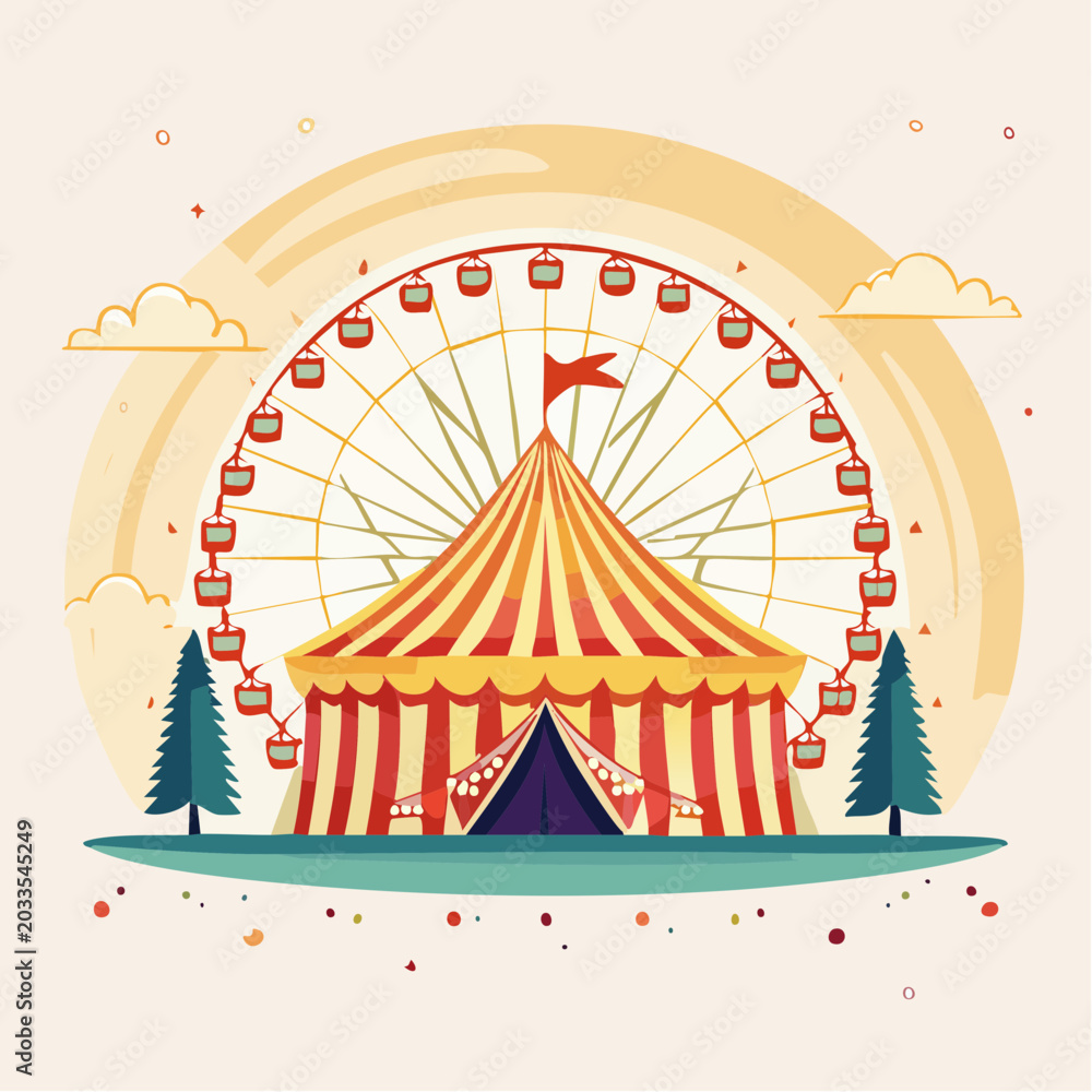 Fototapeta premium Carnival Scene with Ferris Wheel and Big Top Tent